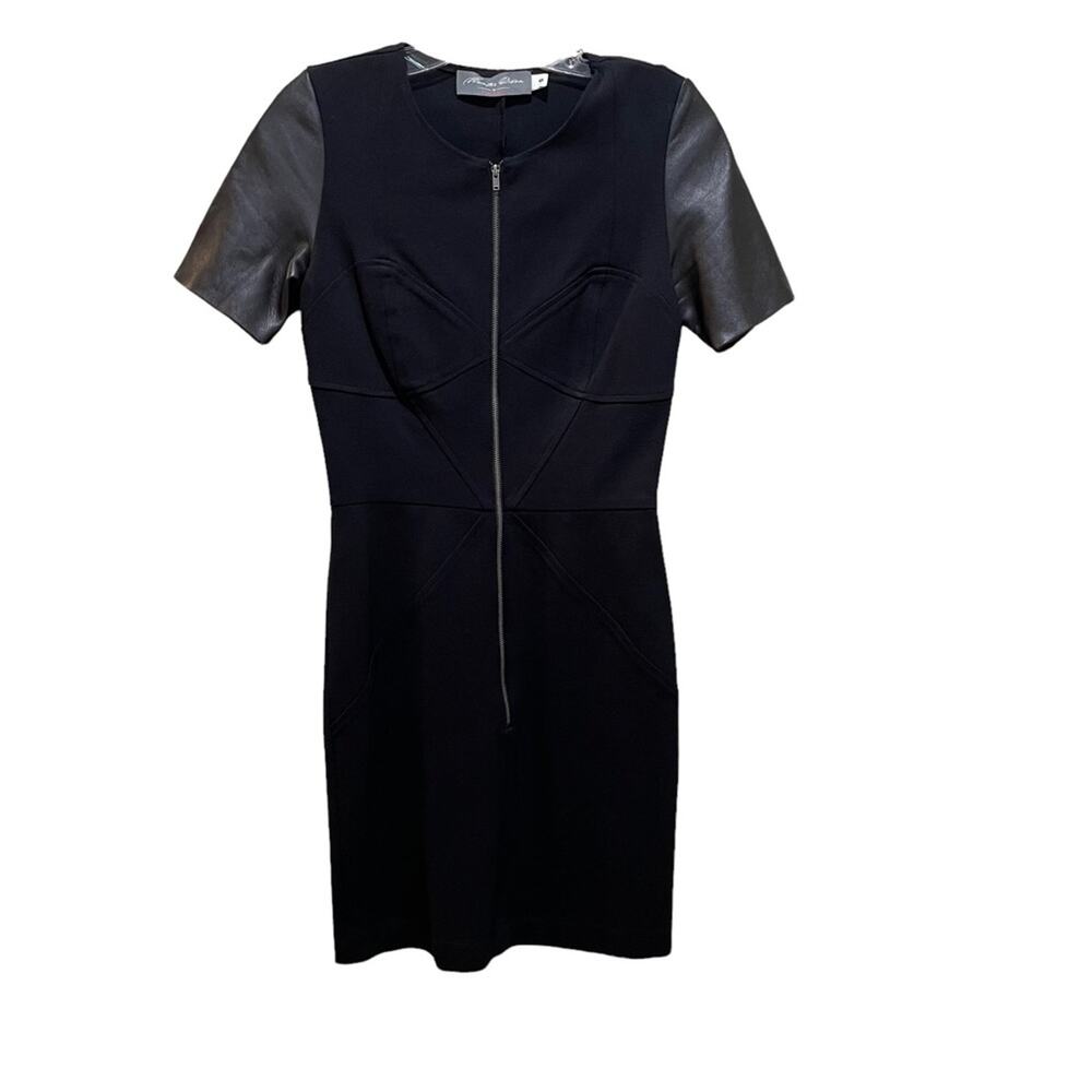 Hunter Bell Difon Black Genuine Leather Sleeve Knit Sheath Mini Dress Size Small